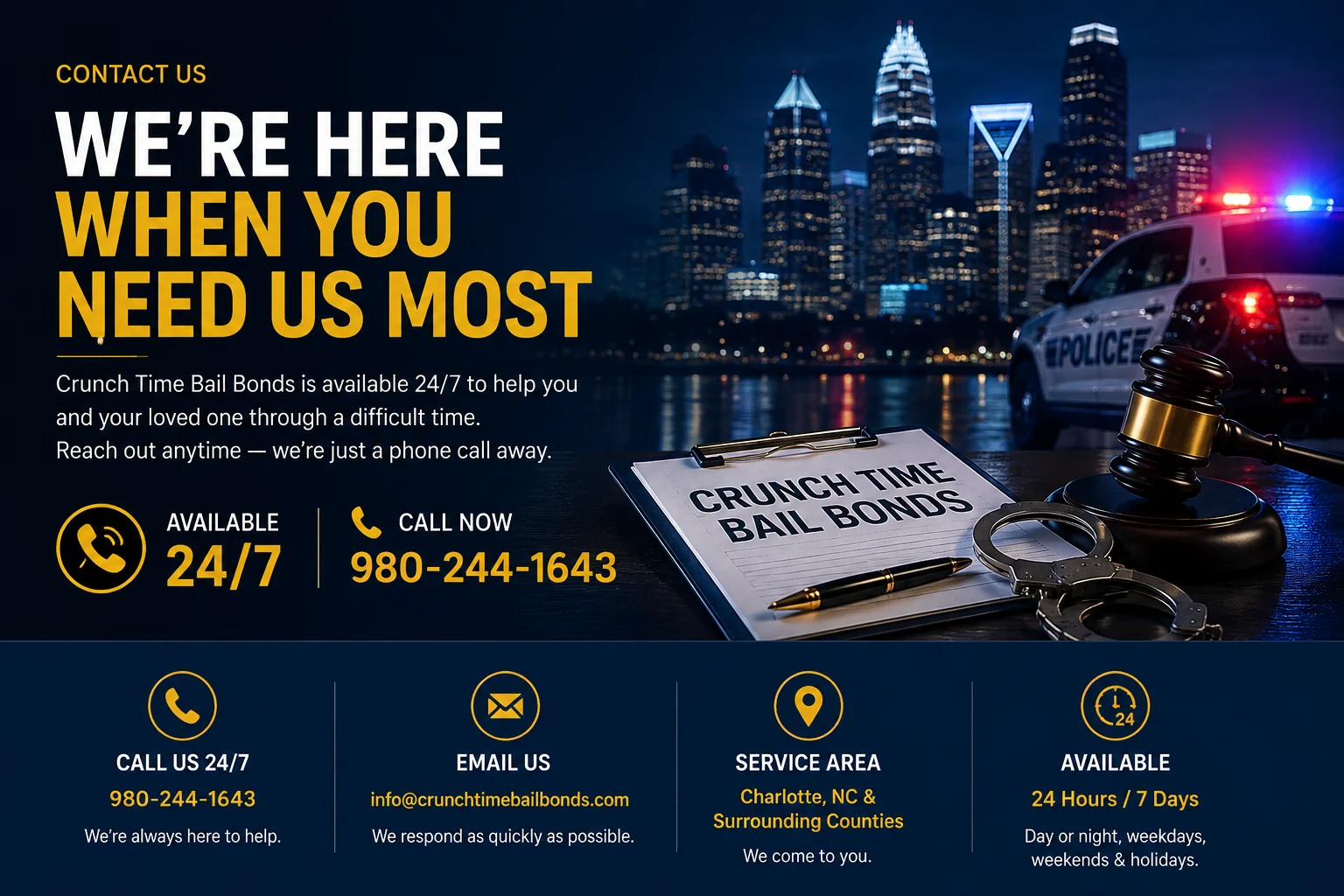 Contact Crunch Time Bail Bonds Charlotte NC 24/7
